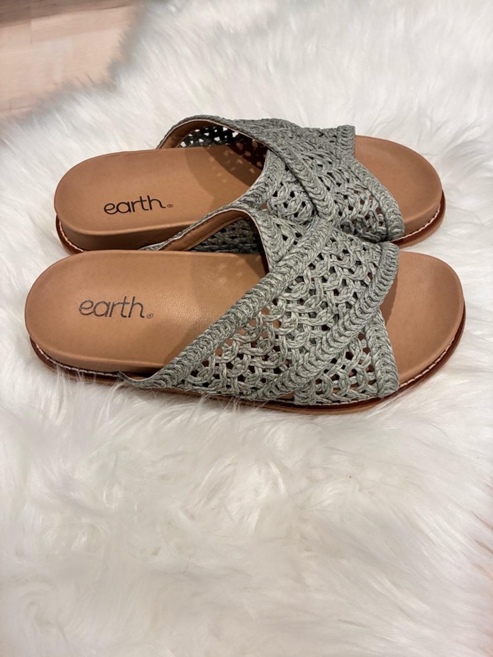 Earth Light Gray Crochet Crossover Slide Sandals - Picture 2 of 5